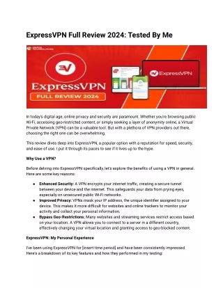 ExpressVPN Full Review 2024 - Tested By MY Self