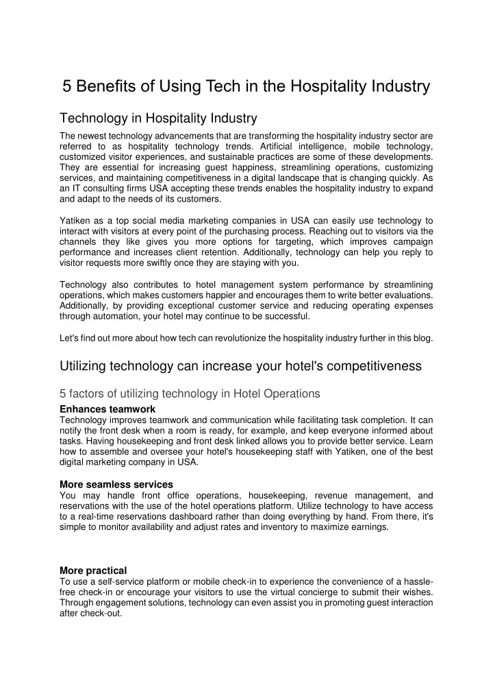 5 benefits of using tech in the hospitality