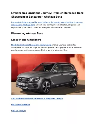 Embark on a Luxurious Journey_ Premier Mercedes-Benz Showroom in Bangalore - Akshaya Benz