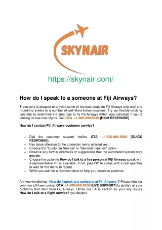 How do I speak to a someone at Fiji Airways?