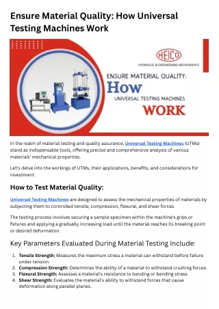 Ensure Material Quality How Universal Testing Machines Work