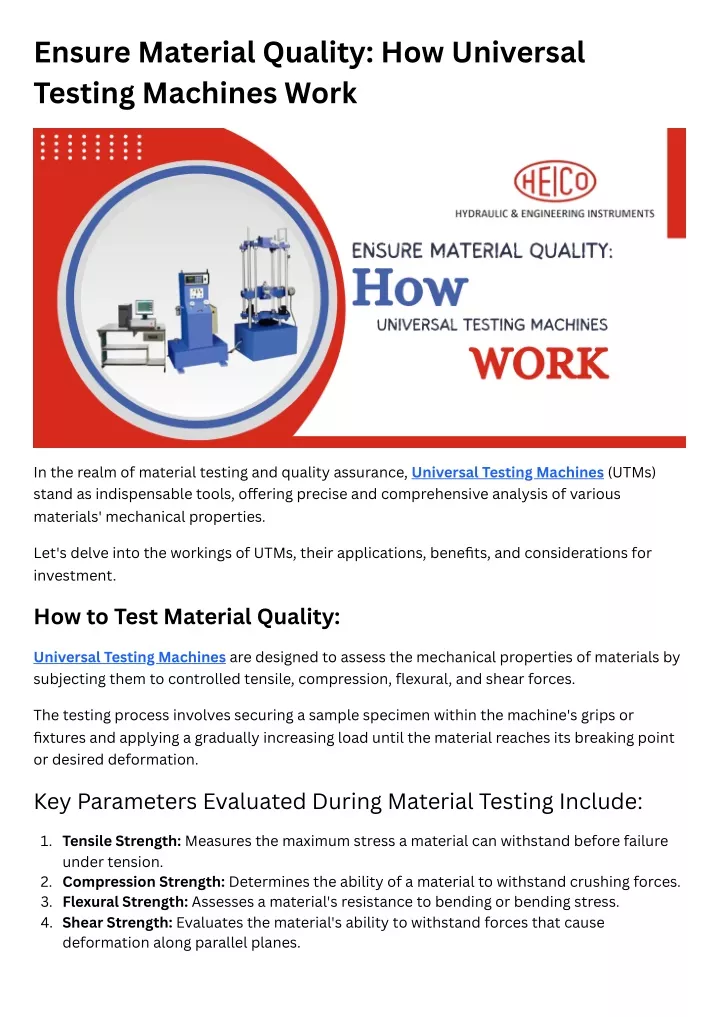 ensure material quality how universal testing
