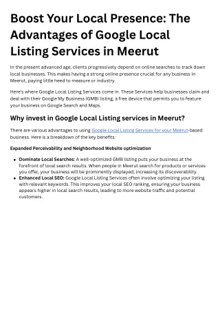 Boost Your Local Presence The Advantages of Google Local Listing Services in Meerut