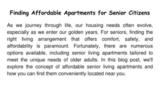 Finding Affordable Apartments for Senior Citizens