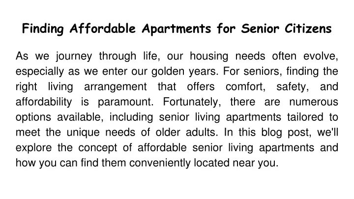 finding affordable apartments for senior citizens