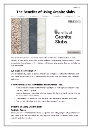 The Benefits of Using Granite Slabs
