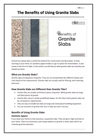 the benefits of using granite slabs