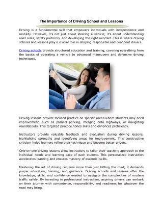 The Importance of Driving School and Lessons