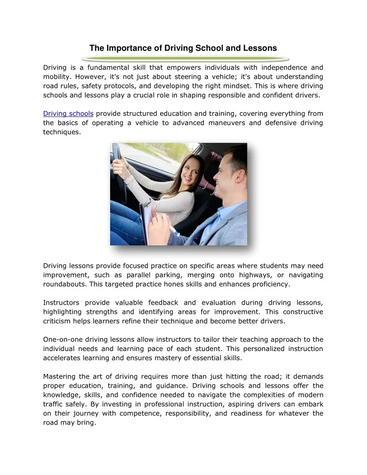 the importance of driving school and lessons
