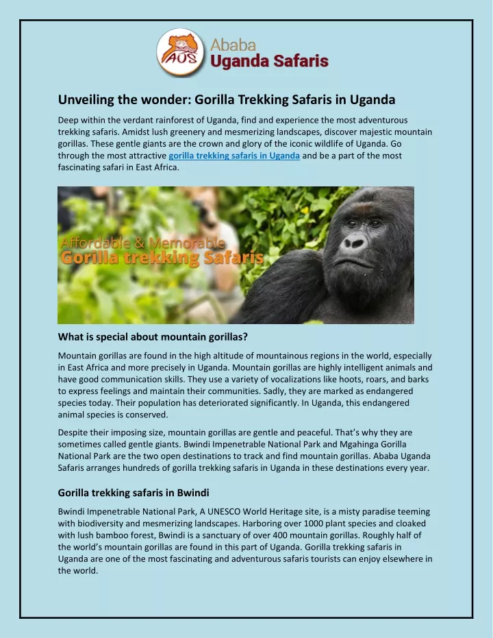unveiling the wonder gorilla trekking safaris