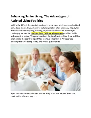 Enhancing Senior Living: The Advantages of Assisted Living Facilities