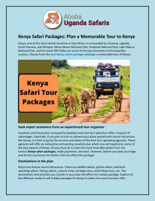 Kenya Safari Packages and Plan a Memorable Tour to Kenya