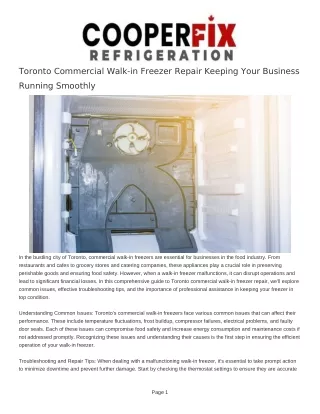 Toronto Commercial Walk-in Freezer Repair