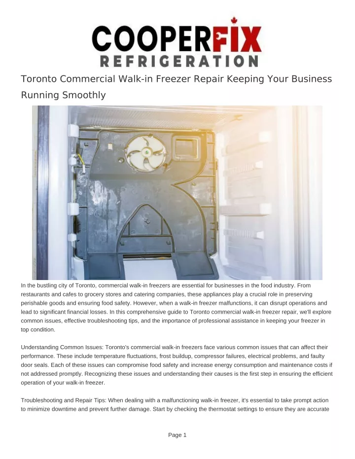 toronto commercial walk in freezer repair keeping