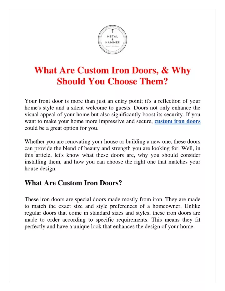what are custom iron doors why should you choose