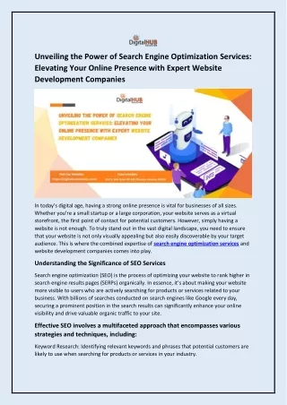 Unveiling the Power of Search Engine Optimization Services Elevating Your Online Presence with Expert Website Developmen