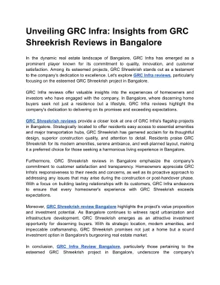 Unveiling GRC Infra_ Insights from GRC Shreekrish Reviews in Bangalore