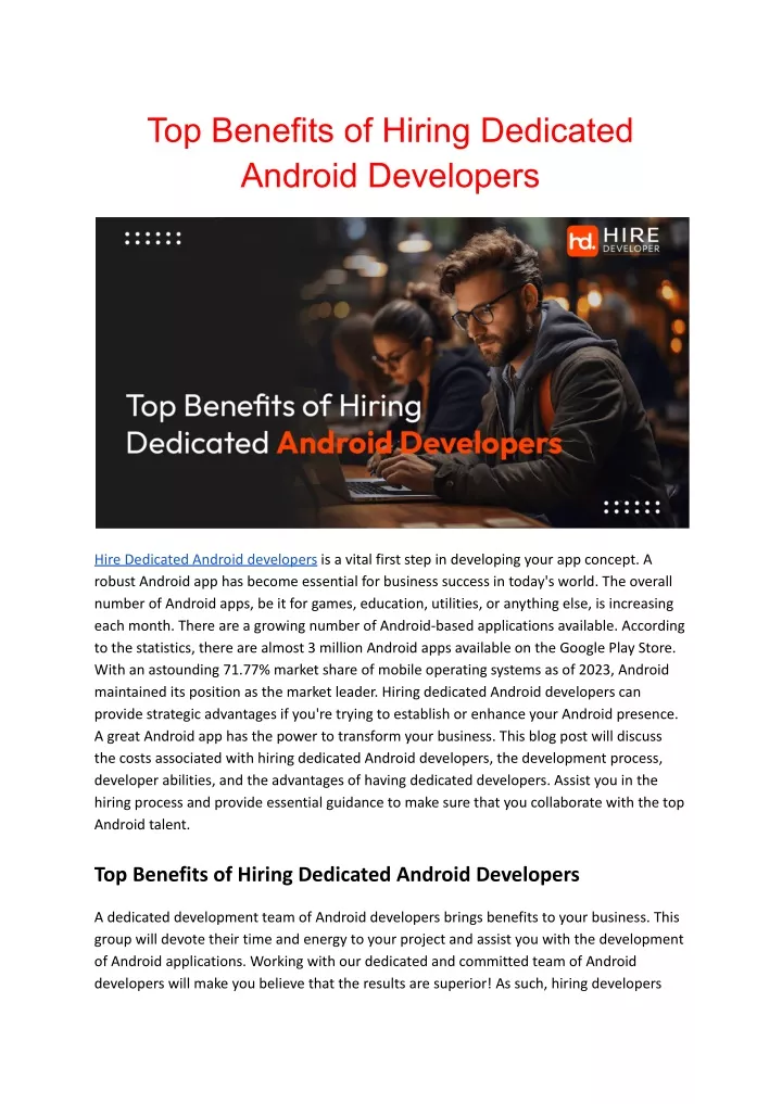 top benefits of hiring dedicated android