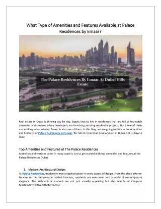 What Type of Amenities and Features Available at Palace Residences by Emaar