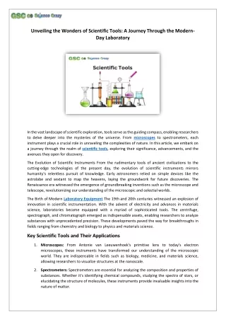 Unveiling the Wonders of Scientific Tools - A Journey Through the Modern-Day Laboratory