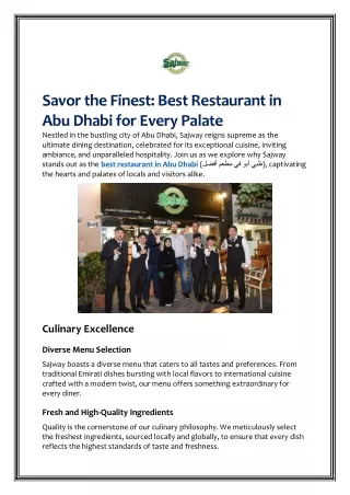 Savor the Finest - Best Restaurant in Abu Dhabi for Every Palate