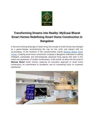 Transforming Dreams into Reality_ MyScaai Bharat Smart Homes Redefining Smart Home Construction in Bangalore