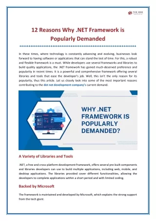 12 Reasons Why .NET Framework is Popularly Demanded