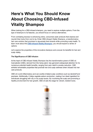 Here’s What You Should Know About Choosing CBD-Infused Vitality Shampoo