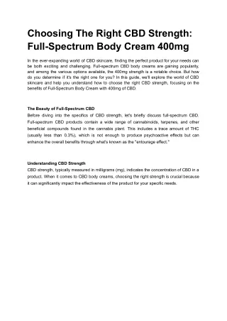 Choosing The Right CBD Strength Full-Spectrum Body Cream 400mg