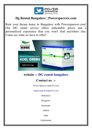 Dg Rental Bangalore   Powersparrow.com