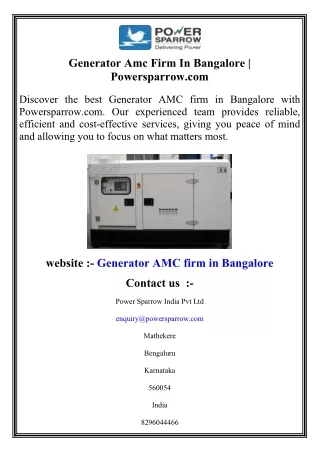 Generator Amc Firm In Bangalore   Powersparrow.com