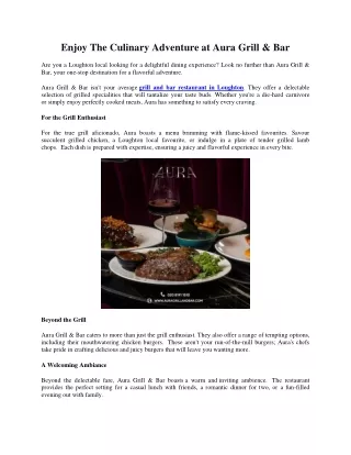 Enjoy The Culinary Adventure at Aura Grill & Bar