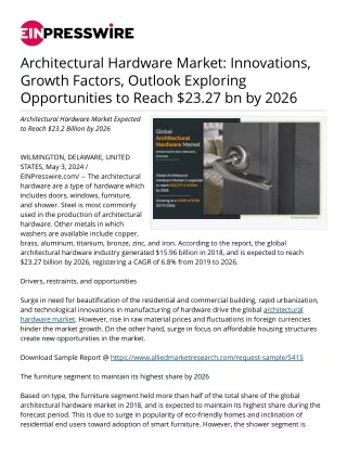 Architectural Hardware Market: Innovations, Growth Factors, Outlook by 2026