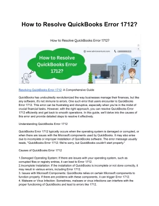 How to Resolve QuickBooks Error 1712?