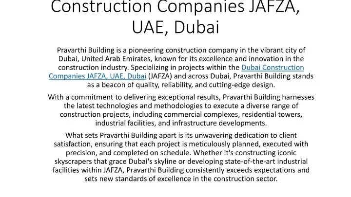 find the best dubai construction companies jafza uae dubai