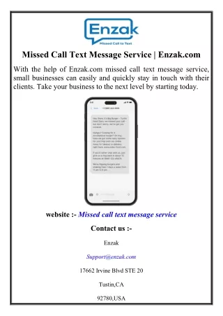 missed call text message service enzak com