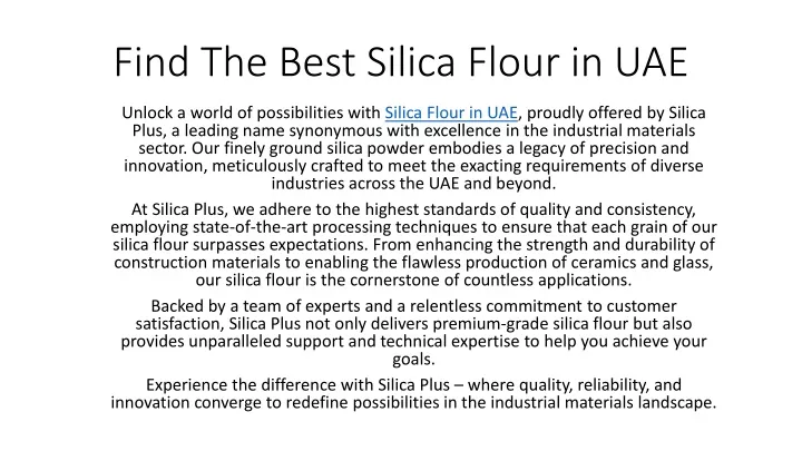 find the best silica flour in uae