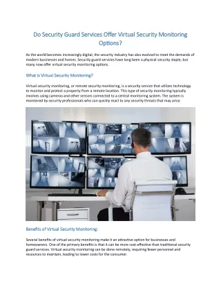 Do Security Guard Services Offer Virtual Security Monitoring Options?