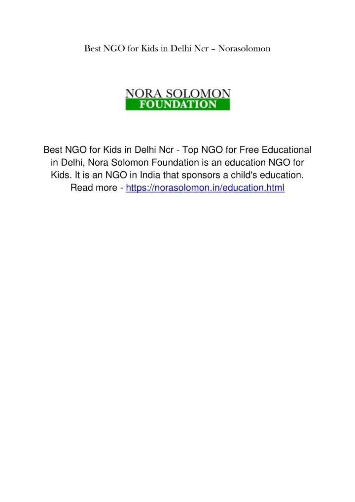 best ngo for kids in delhi ncr norasolomon