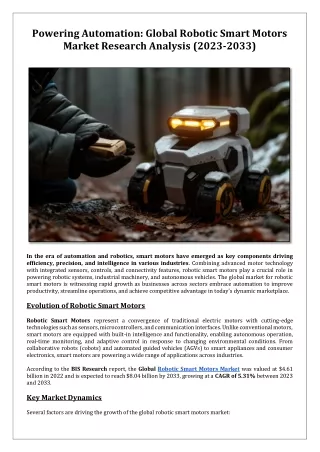 Powering Automation: Global Robotic Smart Motors Market Research Analysis