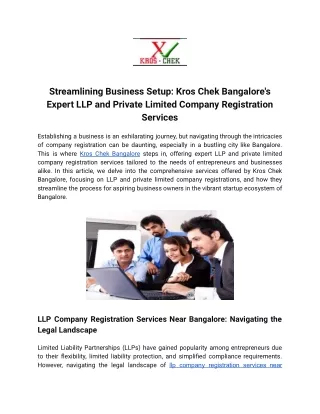 KroChek Bangalore's Expert LLP and Private Limited Company Registration Services