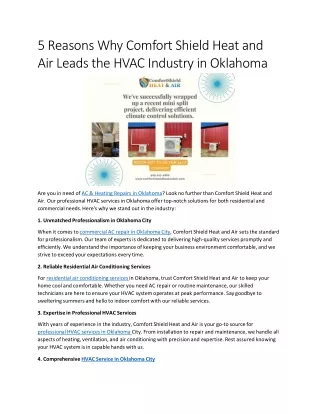 5 Reasons Why Comfort Shield Heat and Air Leads the HVAC Industry in Oklahoma