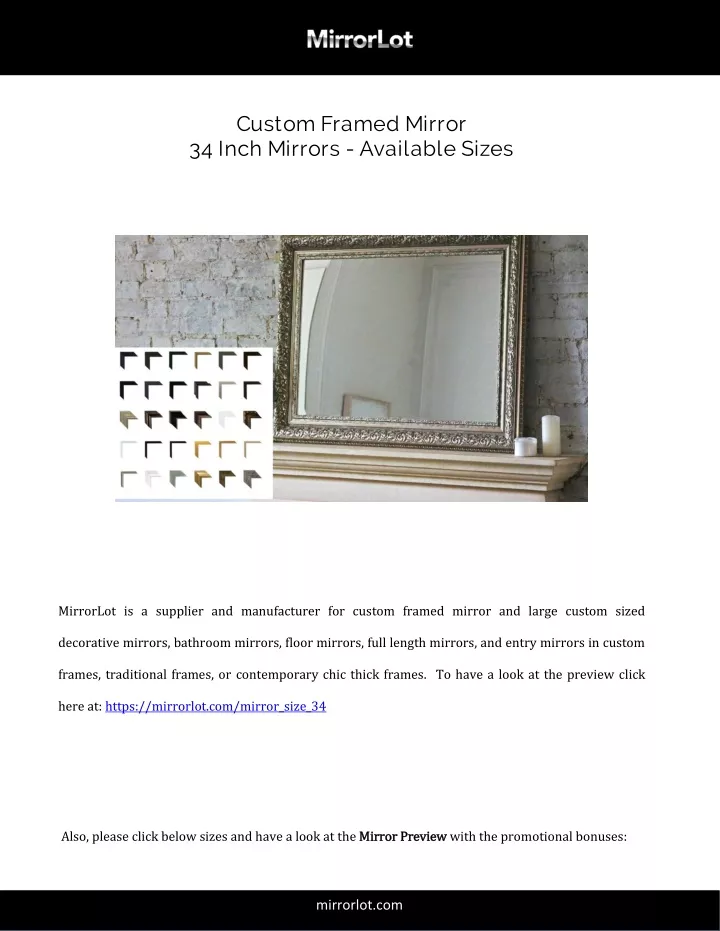 custom framed mirror 34 inch mirrors available