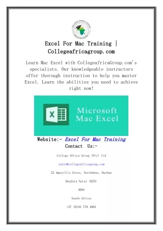 Excel For Mac Training | Collegeafricagroup.com