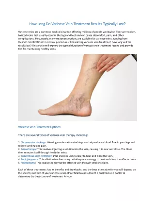 How Long Do Varicose Vein Treatment Results Typically Last?