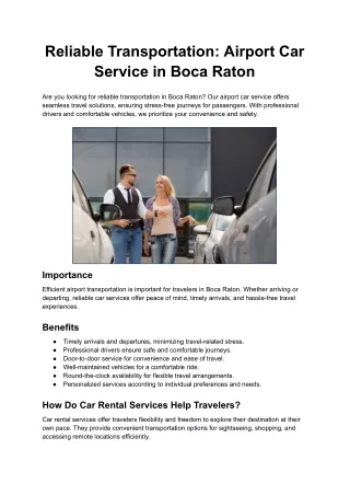 Reliable Transportation: Airport Car Service in Boca Raton