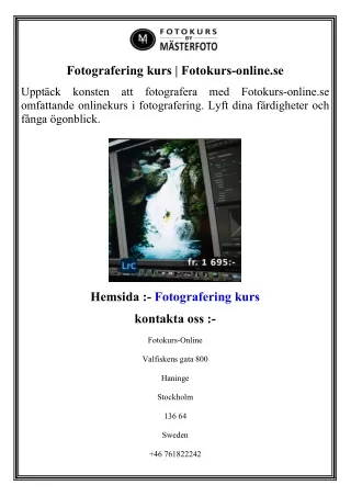 Fotografering kurs    Fotokurs-online.se