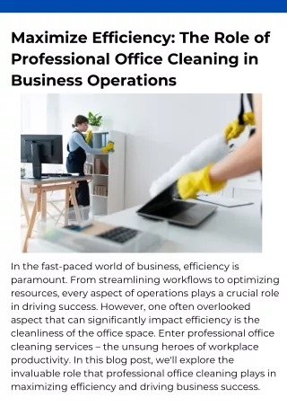 Maximize Efficiency The Role of Professional Office Cleaning in Business Operations