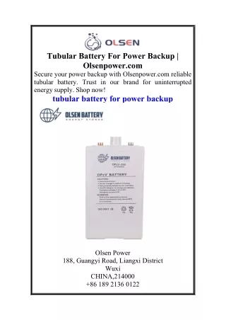 Tubular Battery For Power Backup  Olsenpower.com