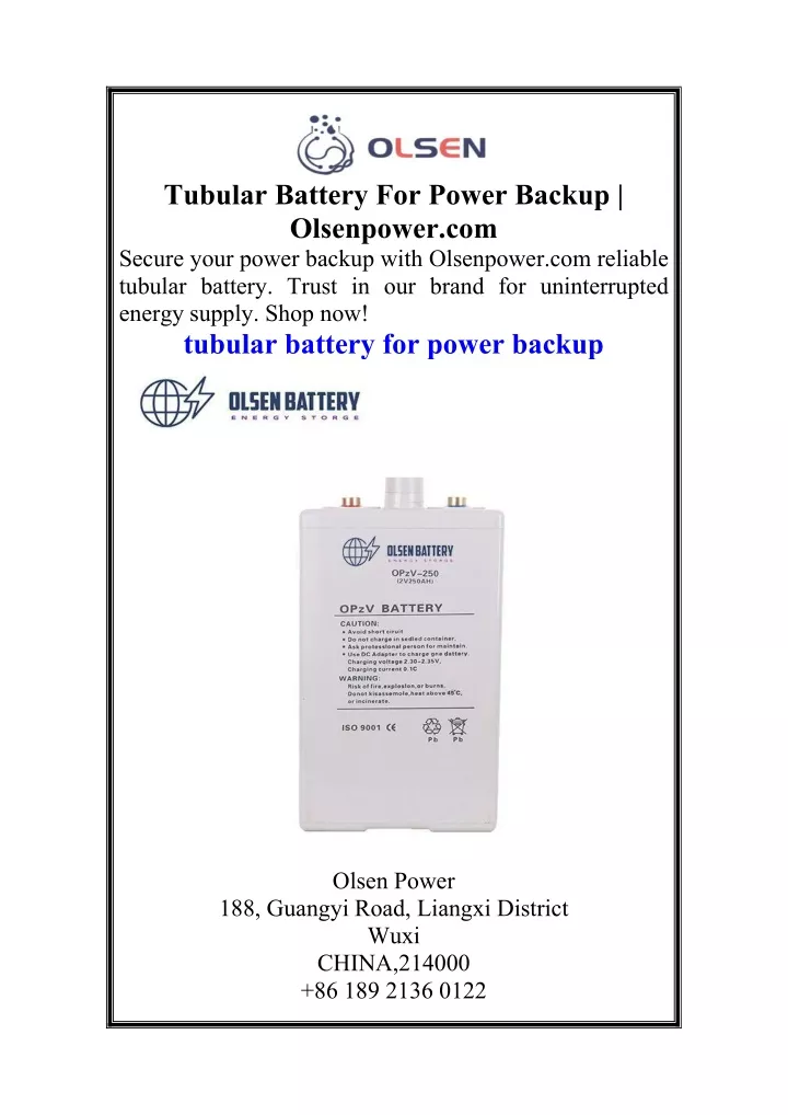 tubular battery for power backup olsenpower